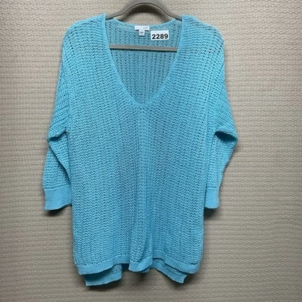 J. Jill Turquoise Blue 3/4 Sleeves Summer Coverup V-Neck Sweater‎ Women L China